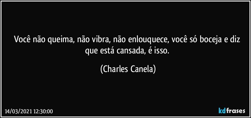 Você não queima, não vibra, não enlouquece, você só boceja e diz que está cansada, é isso. (Charles Canela)