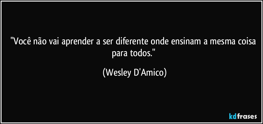"Você não vai aprender a ser diferente onde ensinam a mesma coisa para todos." (Wesley D'Amico)