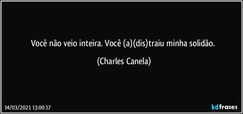 Você não veio inteira. Você (a)(dis)traiu minha solidão. (Charles Canela)