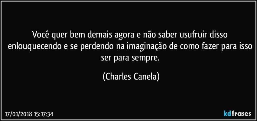 Você quer bem demais agora e não saber usufruir disso enlouquecendo e se perdendo na imaginação de como fazer para isso ser para sempre. (Charles Canela)