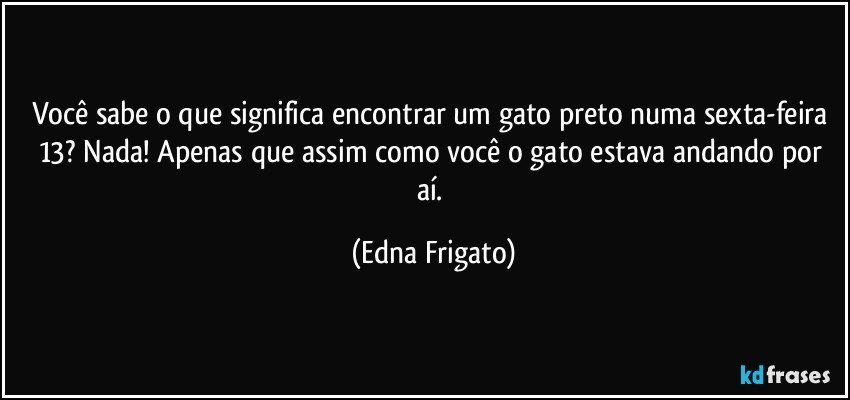 Você sabe o que significa encontrar um gato preto numa sexta-feira 13? Nada! Apenas que assim como você o gato estava andando por aí. (Edna Frigato)